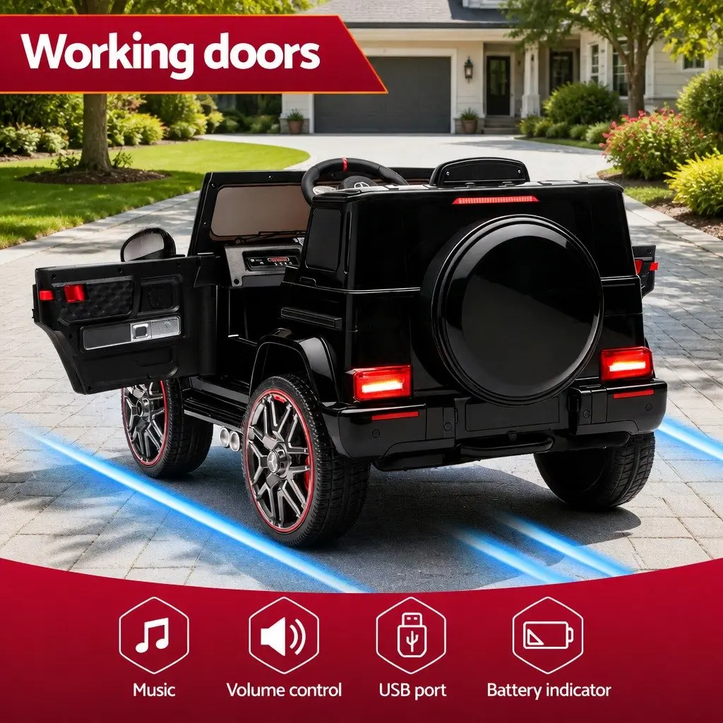 Kids Electric Ride On Car 12V Black Remote Control with Working Doors and Adjustable Safety Seat Belt