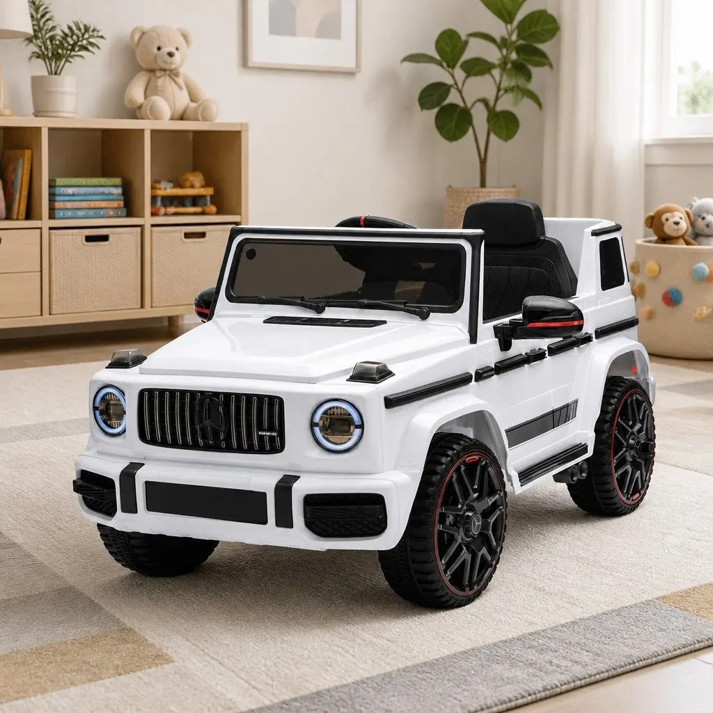 Kids Electric Ride On Car White 3-4 Years Remote Control with Working Doors and Adjustable Safety Seat Belt