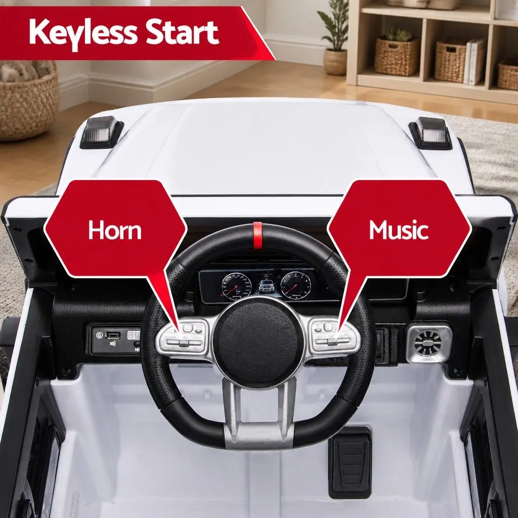 Kids Electric Ride On Car White 3-4 Years Remote Control with Working Doors and Adjustable Safety Seat Belt