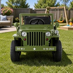 12V Kids Ride On Car - Olive Green Off-Road Jeep