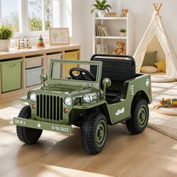 12V Kids Ride On Car - Olive Green Off-Road Jeep