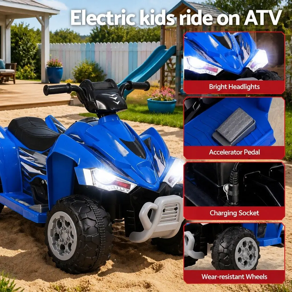 Kids Ride On Car 12V Electric ATV Quad Motorbike Toy Blue for Outdoor Play 3 Years and Up