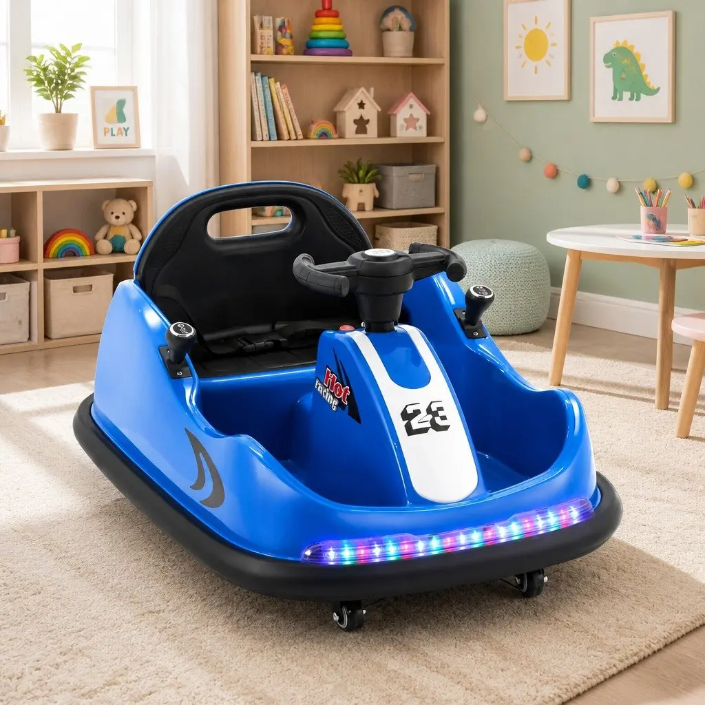 Kids Ride On Bumper Car 6V Electric Toy with Remote Control Steering Wheel Blue