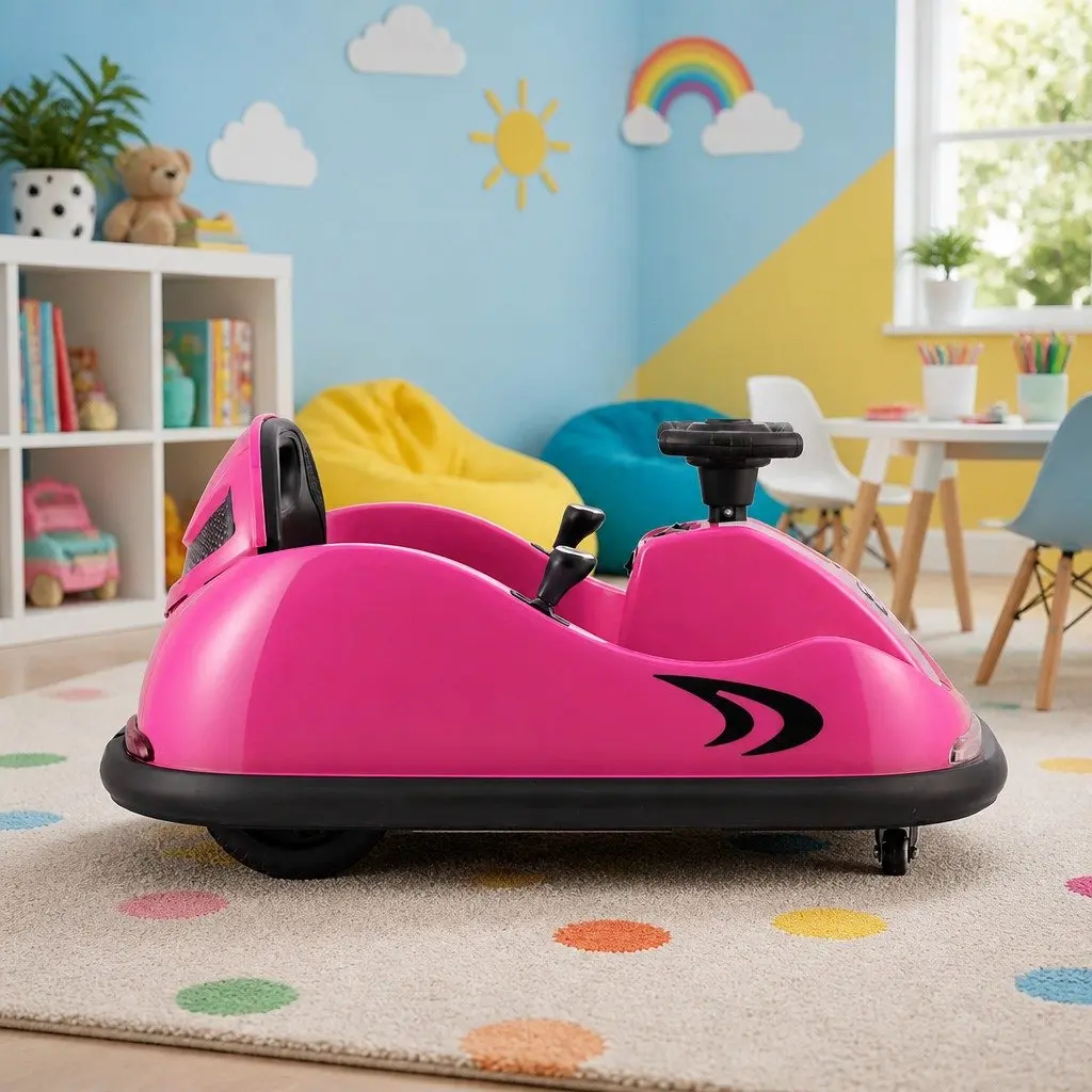 Kids Ride On Bumper Car 6V Electric Toy Remote Control Steering Wheel Pink 360 Degree Capability Safety Seat Belt