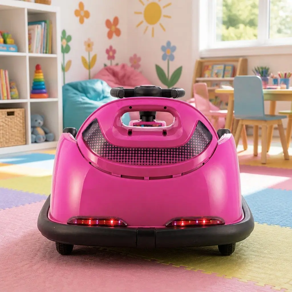 Kids Ride On Bumper Car 6V Electric Toy Remote Control Steering Wheel Pink 360 Degree Capability Safety Seat Belt