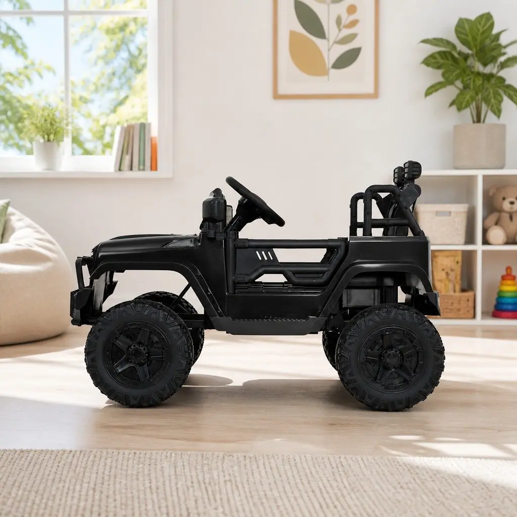 Kids Electric Ride On Jeep Car 12V Black Remote Control with Safety Seat Belt and Twin Motors