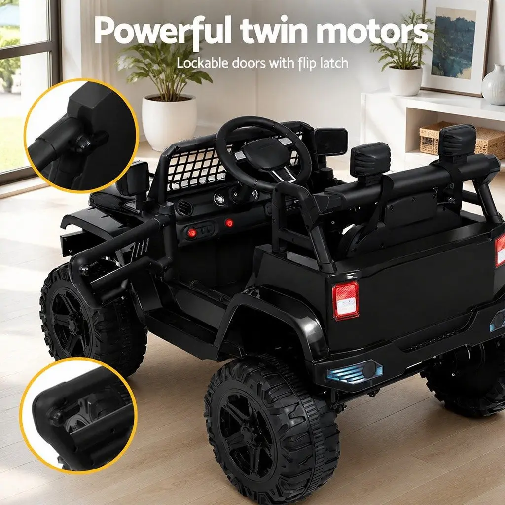 Kids Electric Ride On Jeep Car 12V Black Remote Control with Safety Seat Belt and Twin Motors