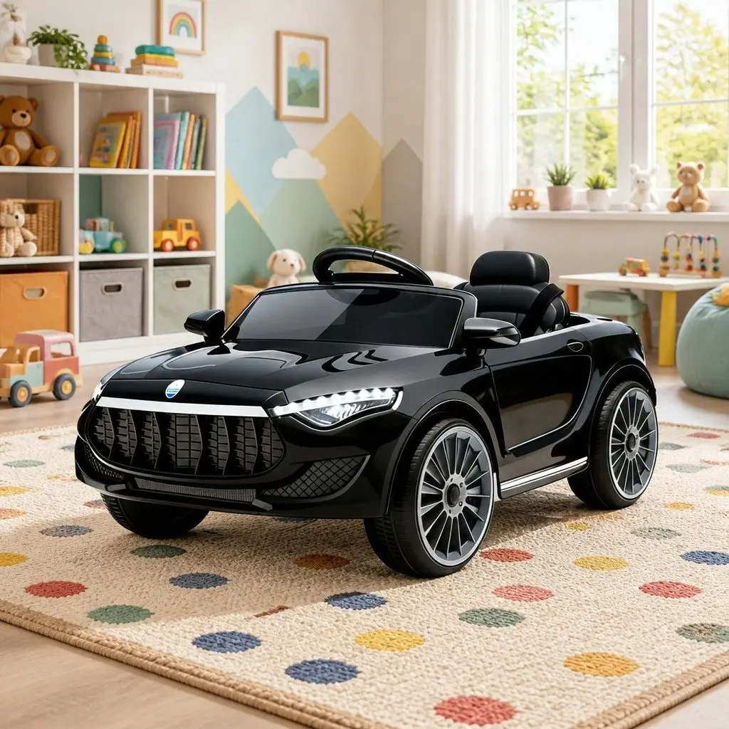 Kids Ride On Car 12V Electric Black Remote Control Twin Motors Steering Wheel Acceleration Pedal