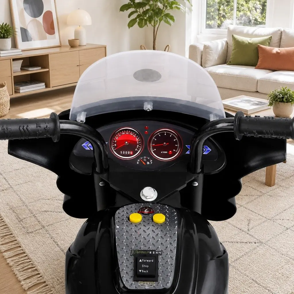 Kids Electric Ride On Motorcycle 6V Black Slip-proof Handle Bar Acceleration Pedal Anti-slip Tyres