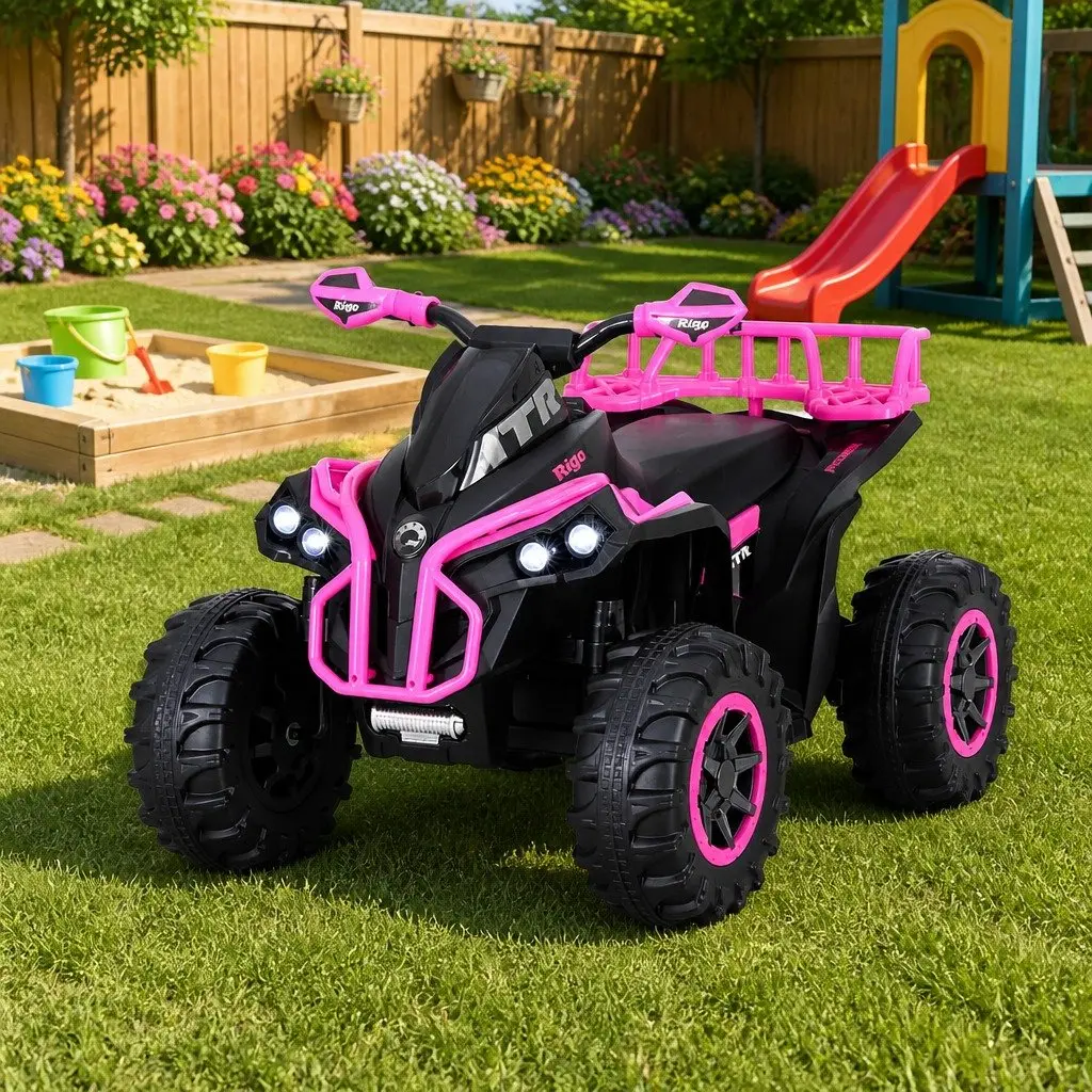 Kids Ride On ATV Quad 12V Pink Dual Motors Acceleration Pedal Control