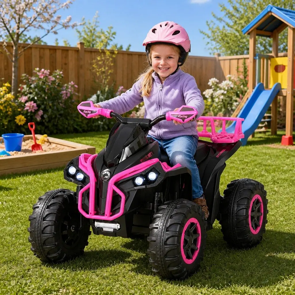 Kids Ride On ATV Quad 12V Pink Dual Motors Acceleration Pedal Control