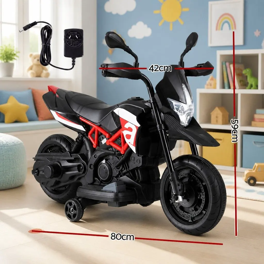 Kids Electric Ride On Motorbike Black 6V Battery Powered Toy Bike with Steering Handle Bar and Acceleration Pedal