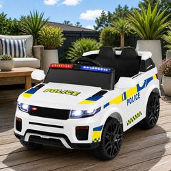 Kids Electric Ride On Police Car White Remote Control Horn Music Toy 3+ Years