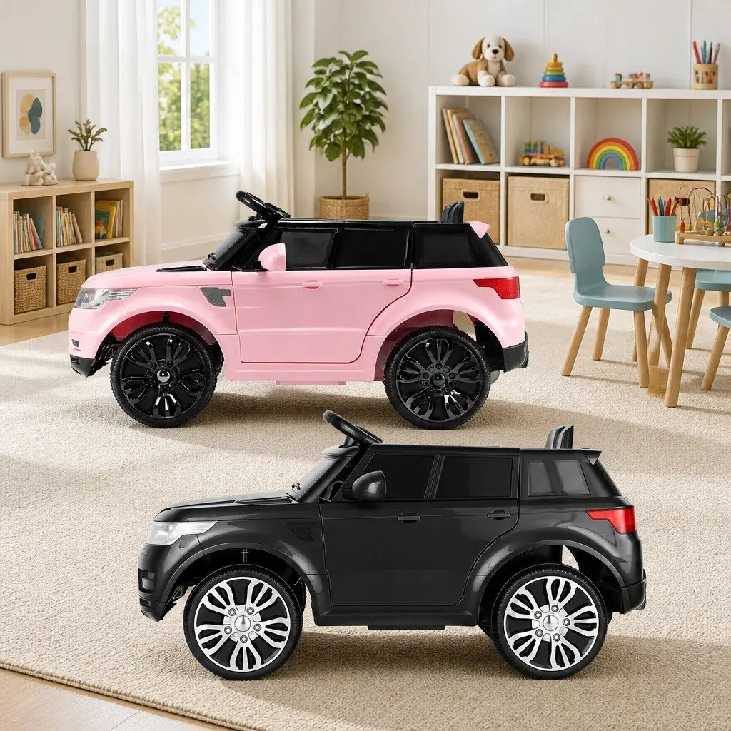 Kids Electric Ride On Car Black Pink Remote Control SUV with Keyless Start and Adjustable Seat Belt