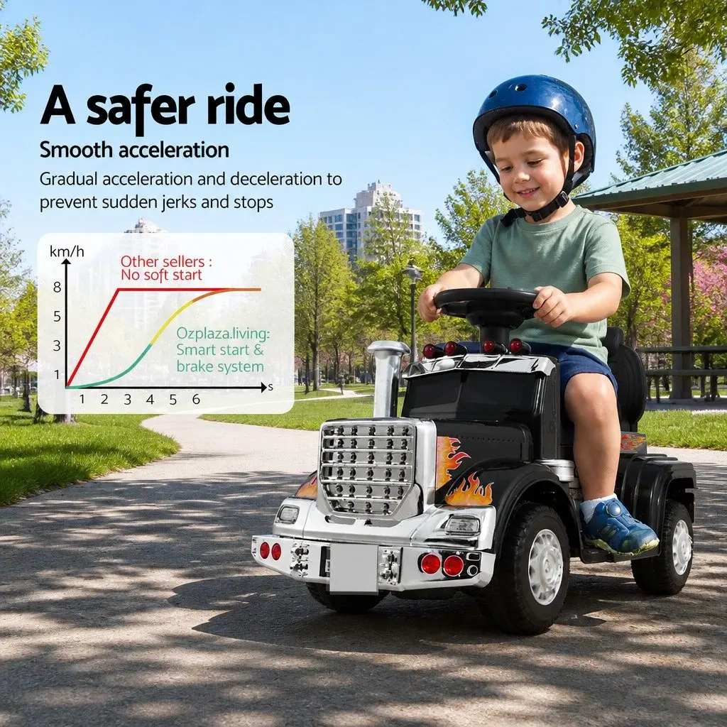 Kids Electric Ride On Truck 6V with Steering Wheel Pedal Control Black
