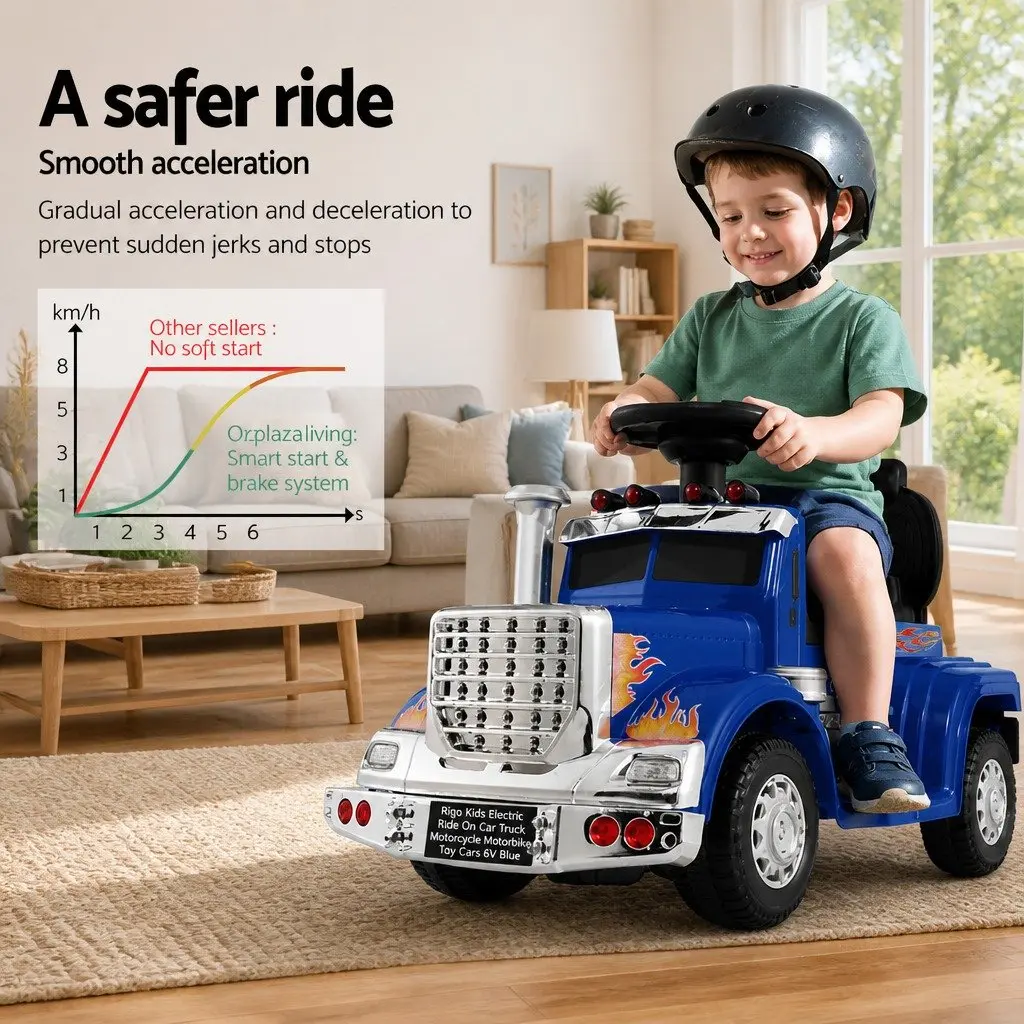 Kids Electric Ride On Truck 6V Blue Pedal Control Steering Wheel Forward Reverse Movement