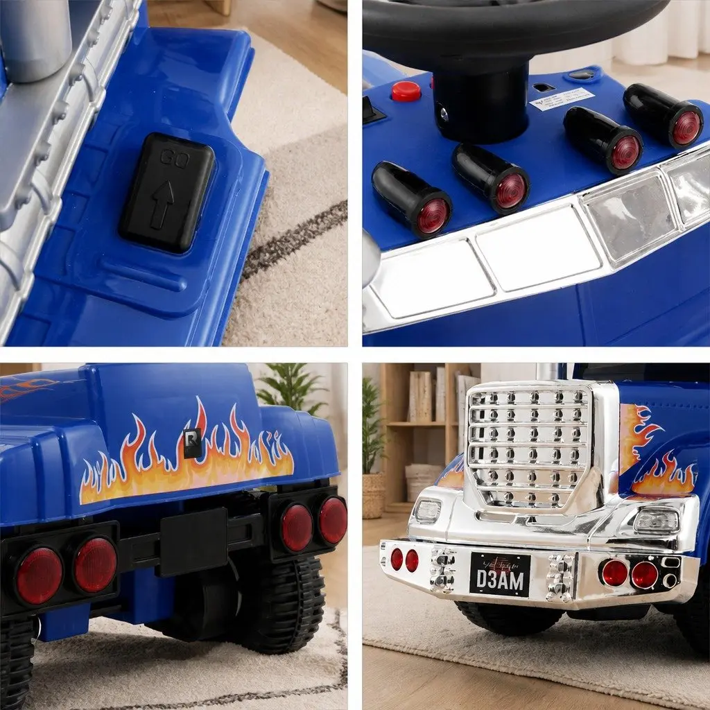 Kids Electric Ride On Truck 6V Blue Pedal Control Steering Wheel Forward Reverse Movement