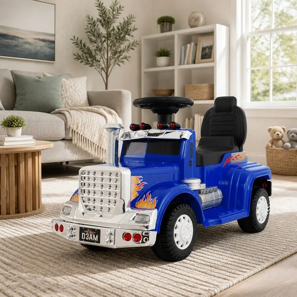 Kids Electric Ride On Truck 6V Blue Pedal Control Steering Wheel Forward Reverse Movement