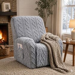 Recliner Chair Cover with Storage Side Pockets Grey Stretch Fabric Armchair