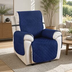 Recliner Chair Cover Water Resistant Navy Blue Diamond Quilted 1 Seater