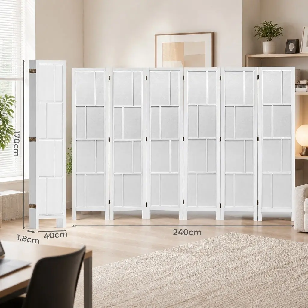 6 Panel Room Divider 170cm Freestanding Folding Screen Privacy Partition White