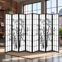 Room Divider Folding Screen 8 Panels with Bamboo Aesthetic 348x179cm