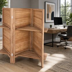 4 Panel Room Divider Screen 163x170cm Wooden Foldable Privacy Partition Shelf