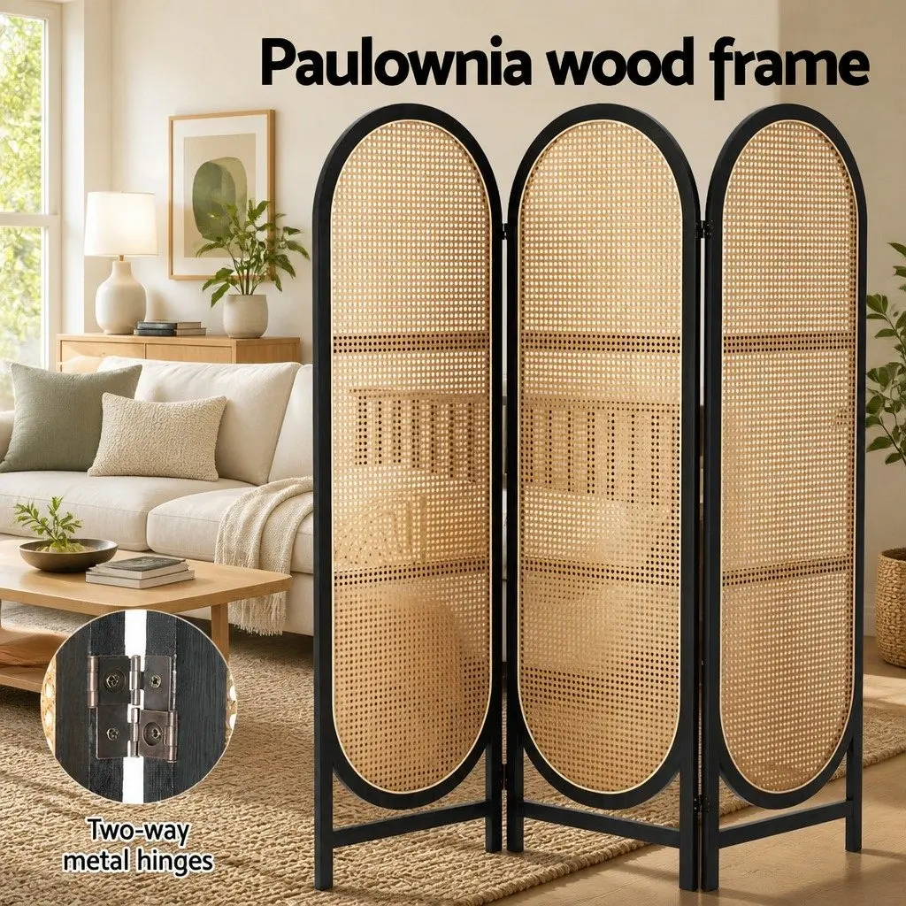 Room Divider Screen 3 Panel Brown Rattan Foldable Privacy Separator