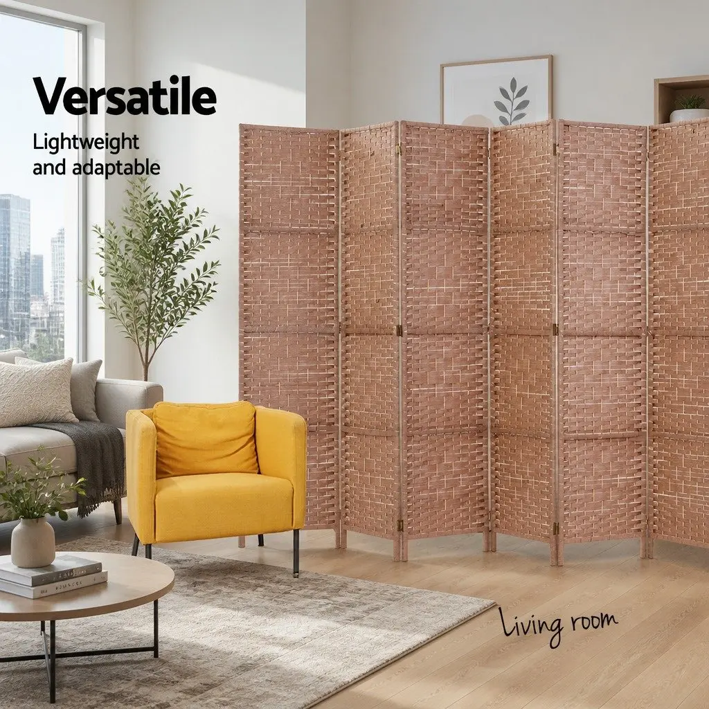 8 Panel Room Divider Screen Folding Partition Privacy Natural Wood Woven Paper