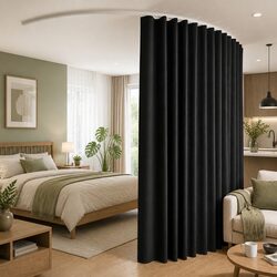 Room Divider Ceiling Mounted Track Blackout Curtain Partition Flexible Black