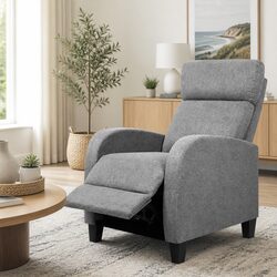 Reclining Armchair Grey Fabric Adjustable Lounge Chair Reading Relaxing
