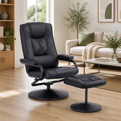 Lounge with Style: Black PU Leather Recliner and Ottoman Set