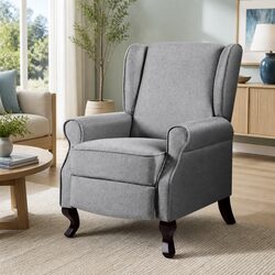 Recliner Armchair Grey Faux Linen Fabric Adjustable Backrest Footrest Lounge