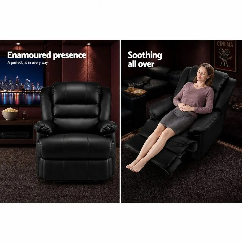 Recliner Chair Black PU Leather Armchair Adjustable Backrest Footrest Lounge