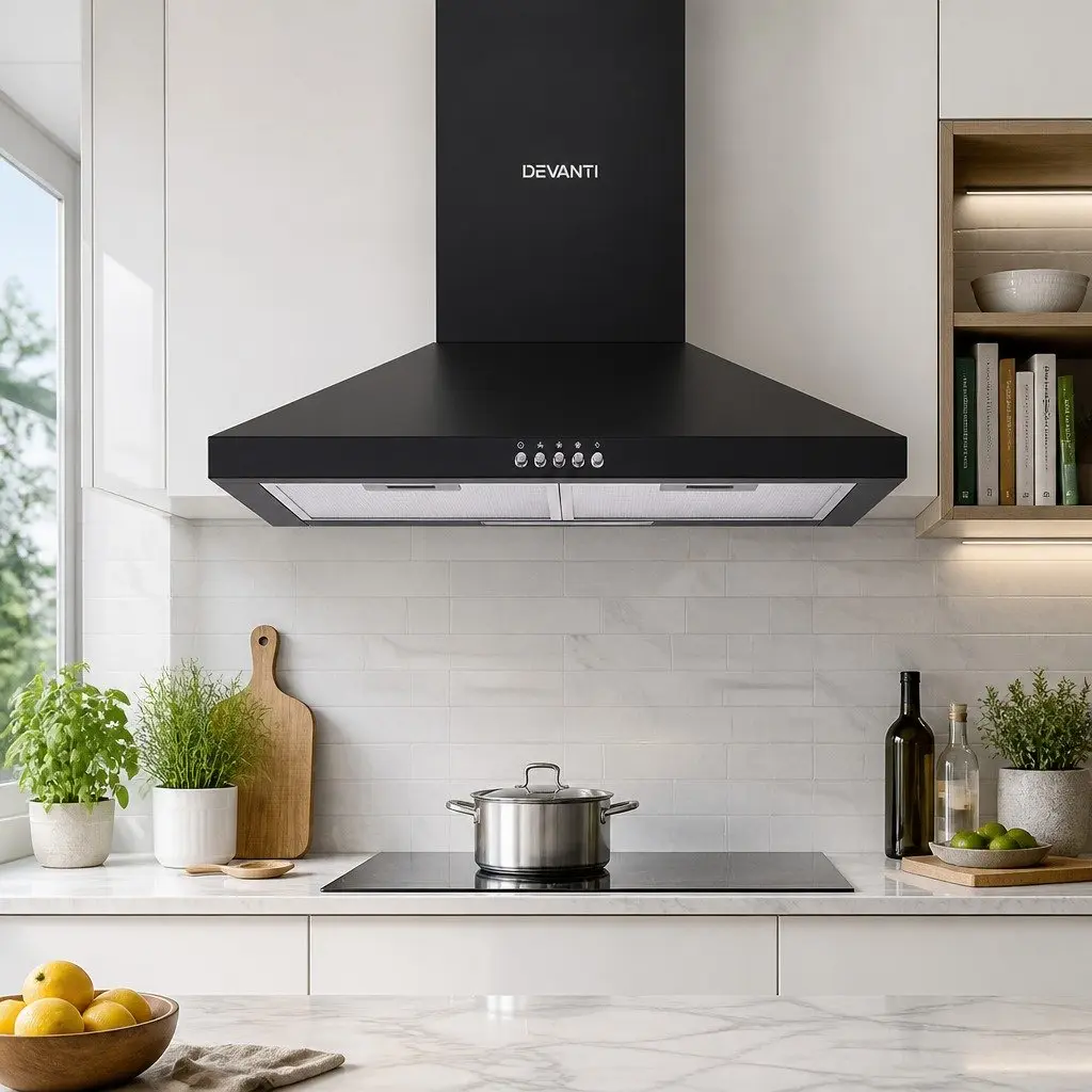 Wall Mounted Range Hood 600mm High Performance Kitchen Extractor Fan 3 Speed Black