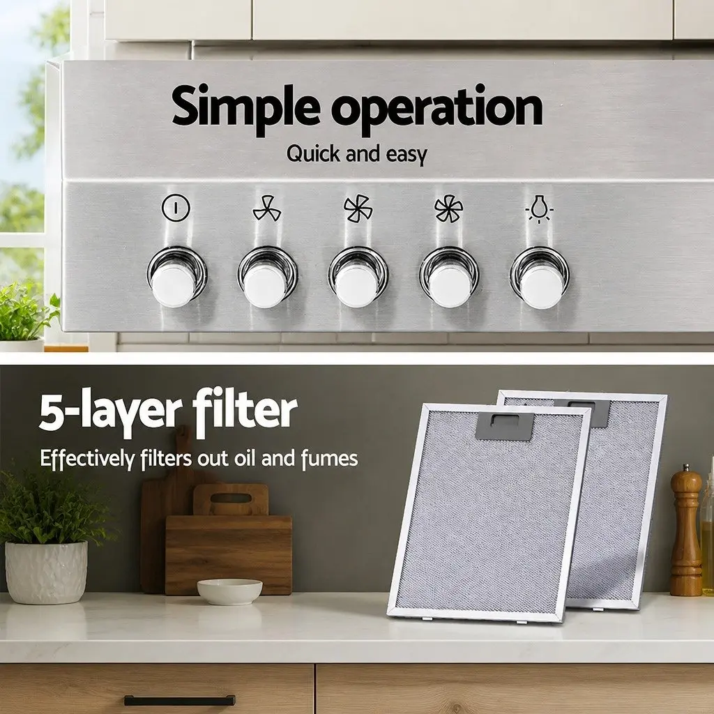900mm Wall Mounted Stainless Steel Range Hood with 3-Speed Extraction and LED Lighting