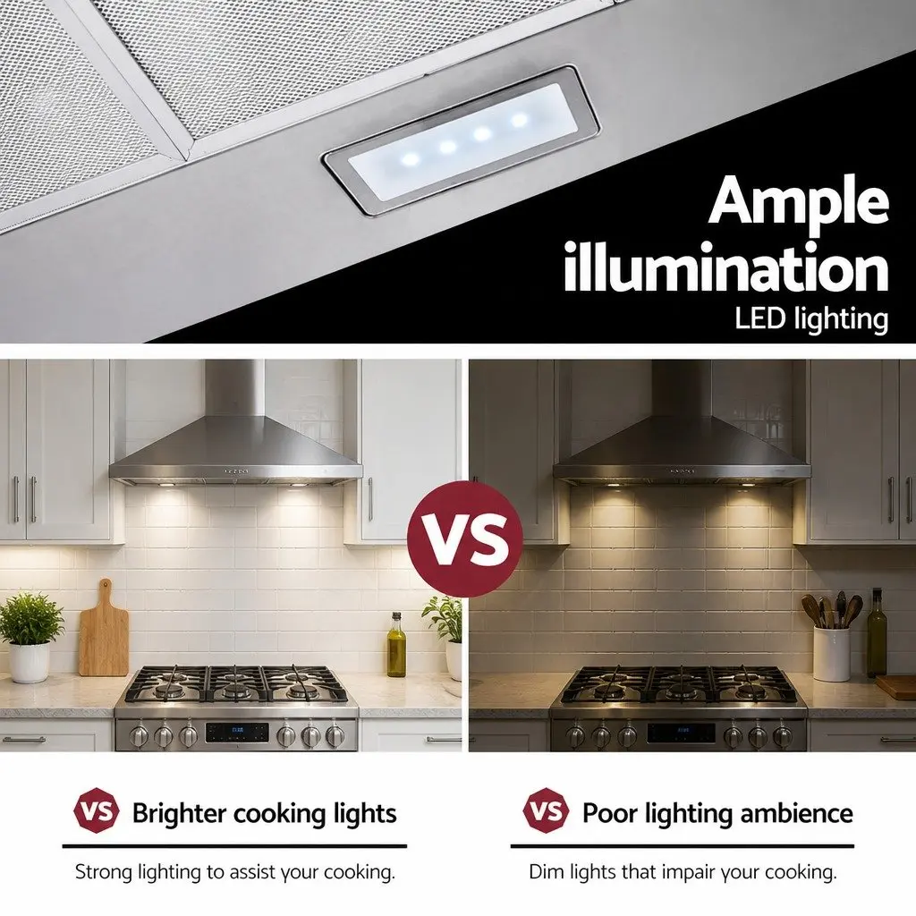 900mm Wall Mounted Stainless Steel Range Hood with 3-Speed Extraction and LED Lighting