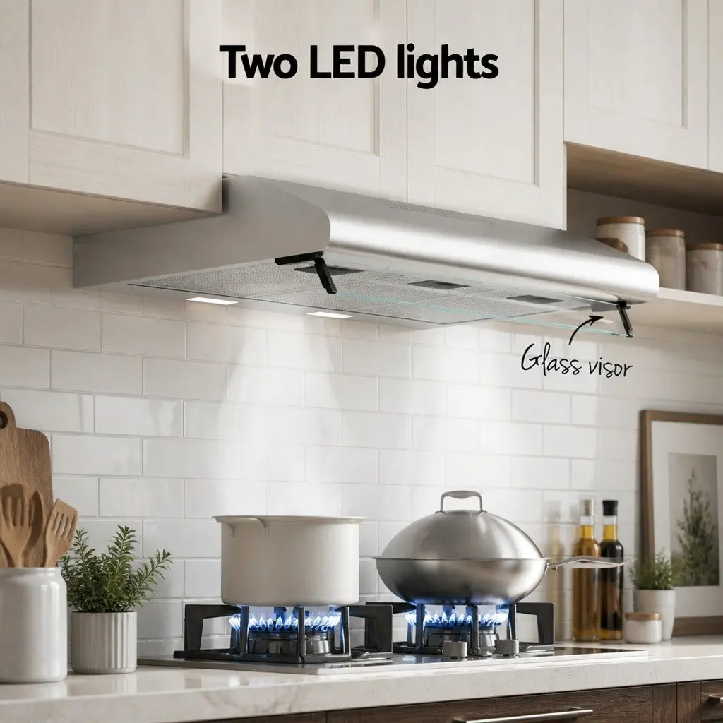 90cm Range Hood Stainless Steel Glass Visor High-Performance Motor 3-Speed Fan