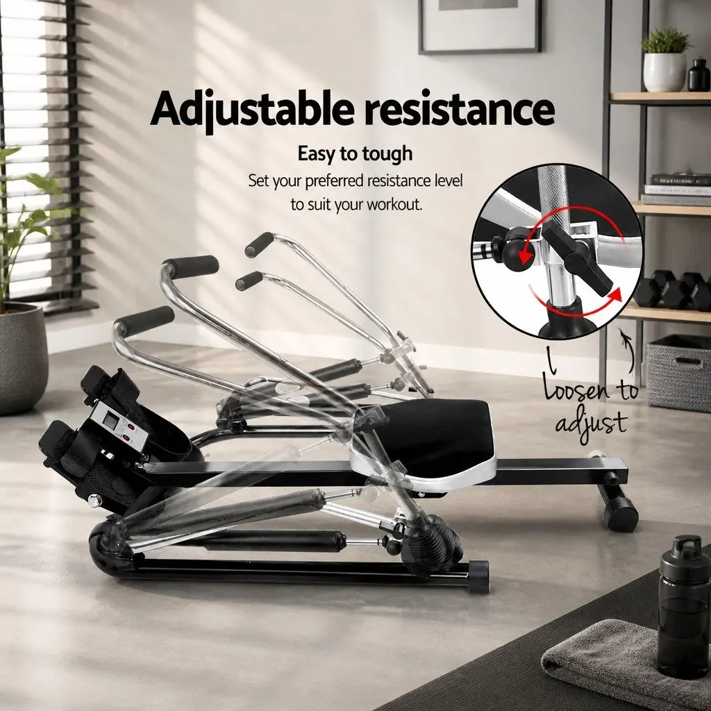 Rowing Machine Hydraulic Resistance Adjustable for Home Cardio Full Body Fitness Exercise