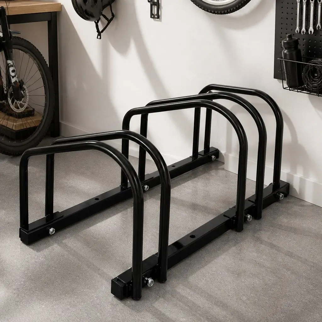 Bike Floor Parking Rack Stand 3 Bike Capacity Upright Storage for Standard Wheel All-Weather