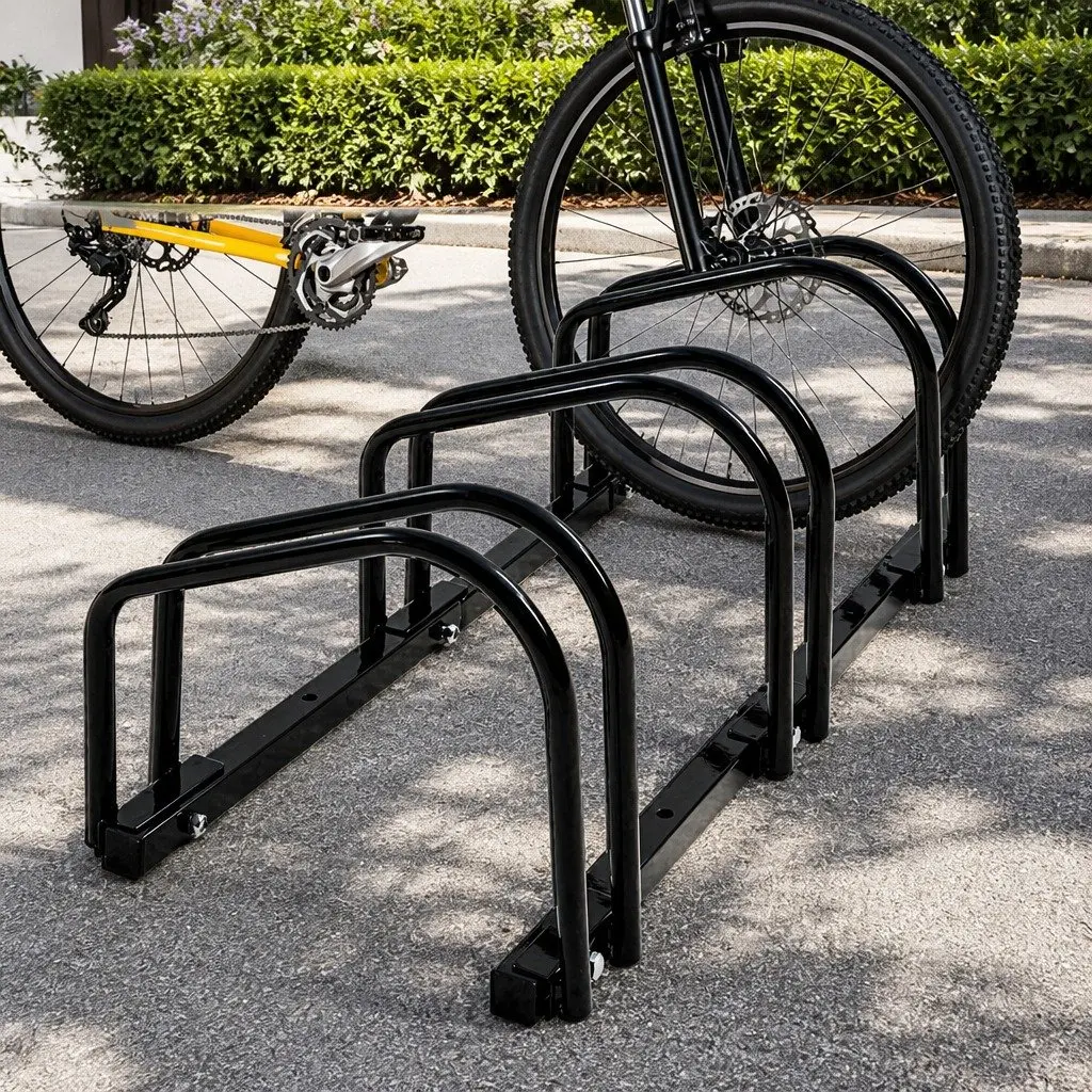 Bike Floor Parking Rack Stand 3 Bike Capacity Upright Storage for Standard Wheel All-Weather