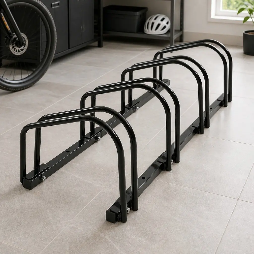 Bike Stand 4 Bike Capacity Floor Parking Rack Upright Storage Steel Construction