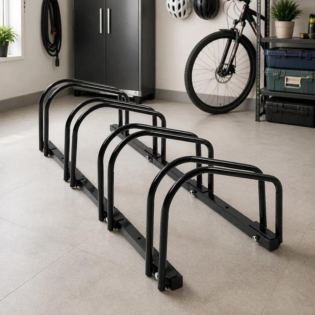 Bike Stand 4 Bike Capacity Floor Parking Rack Upright Storage Steel Construction