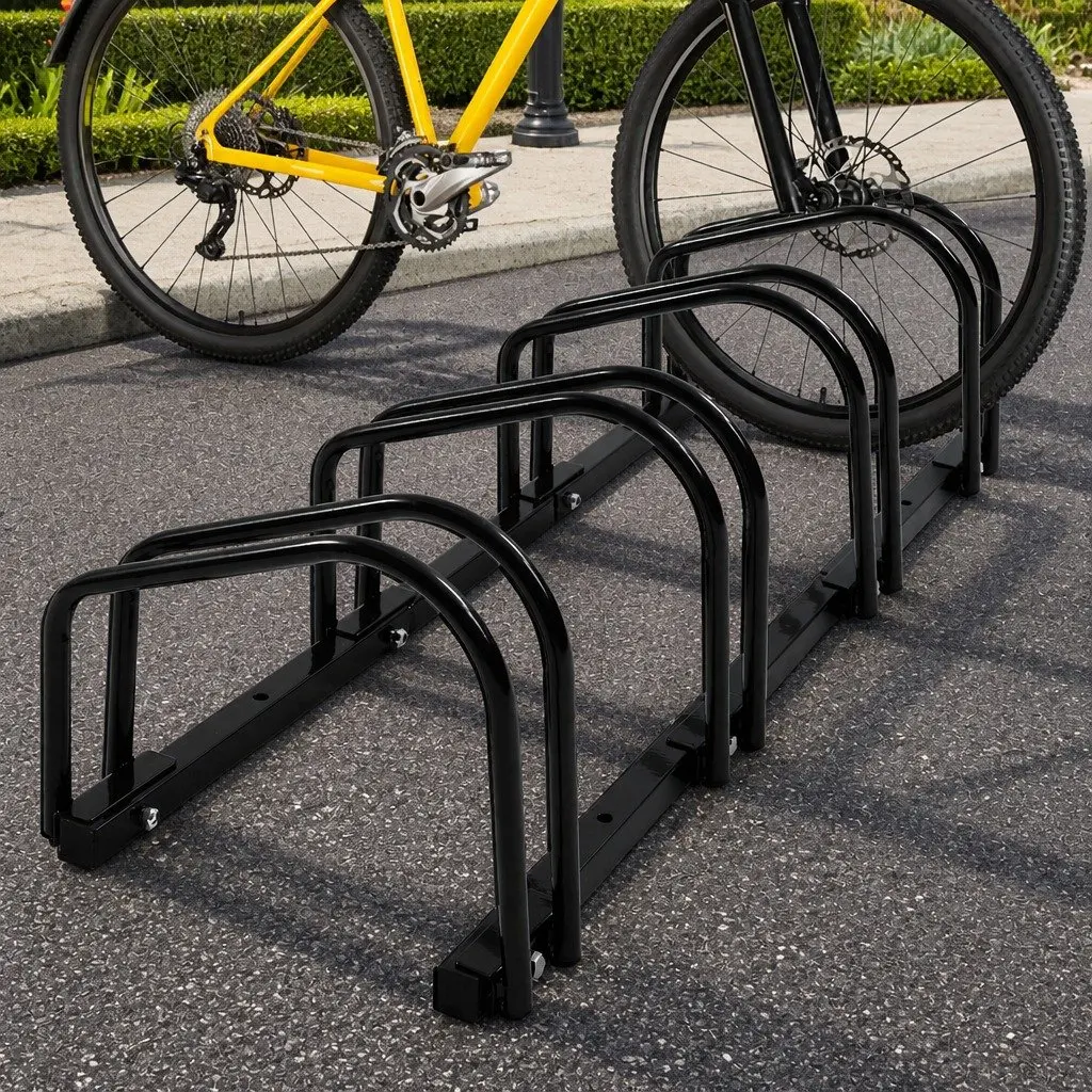 Bike Stand 4 Bike Capacity Floor Parking Rack Upright Storage Steel Construction