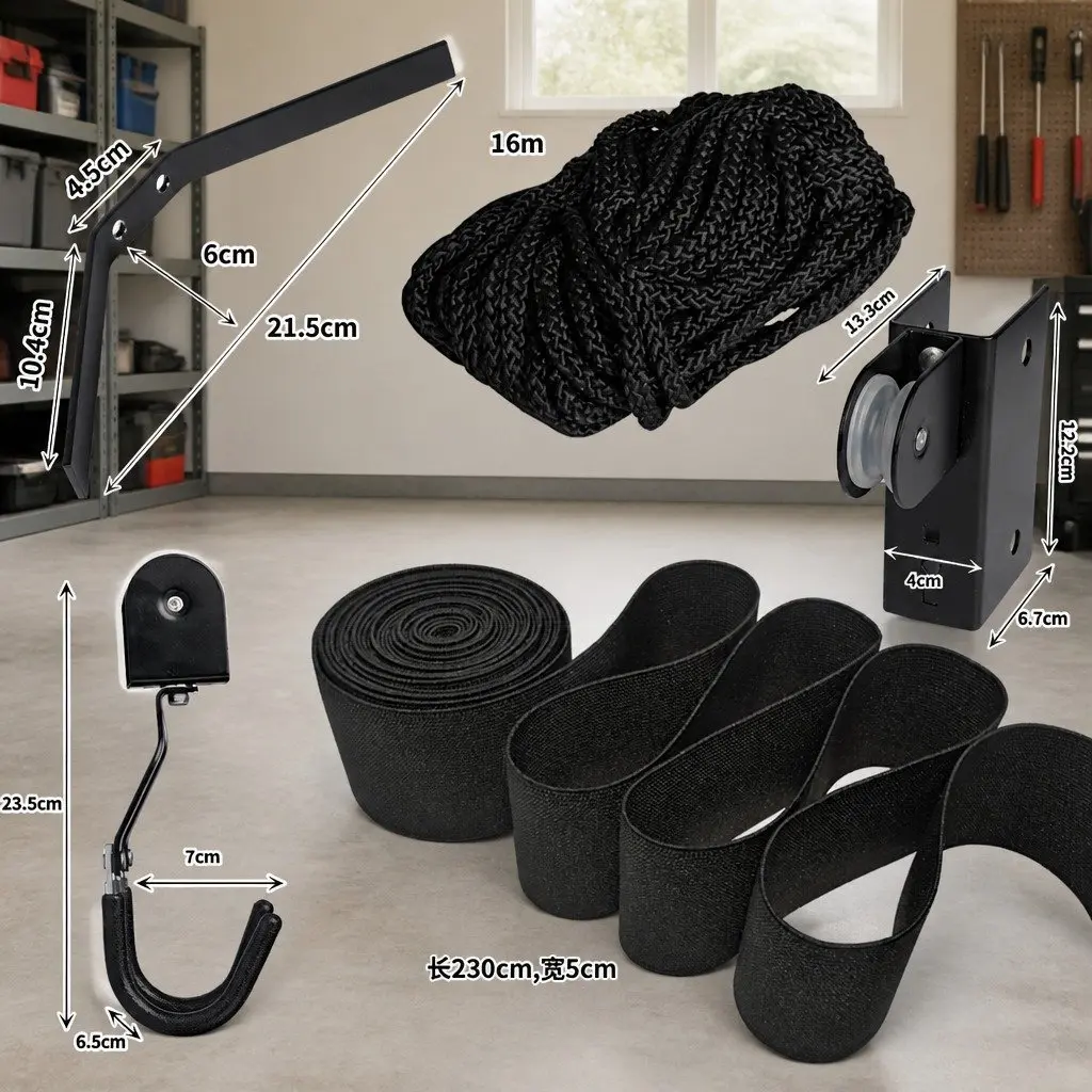 Ceiling Storage Hoist Pulley System 54kg Capacity Nylon Pulley Dual Safety Locking Mechanism Rubber Coated Hooks