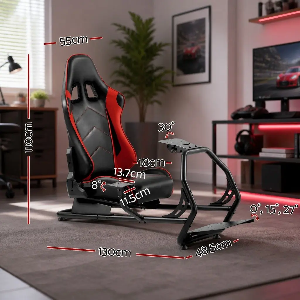 Racing Simulator Cockpit Gaming Chair Adjustable Backrest Steel Frame PVC Leather Seat