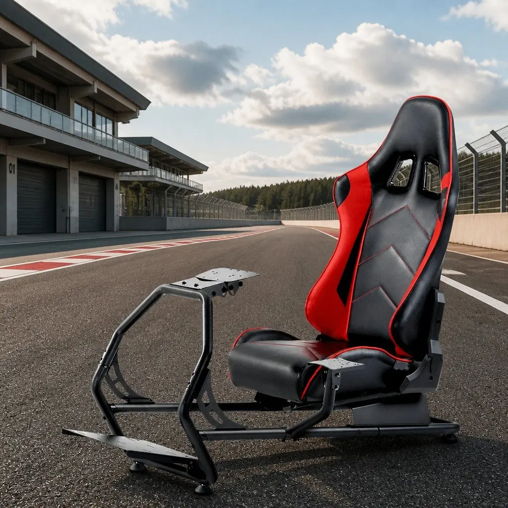 Racing Simulator Cockpit Gaming Chair Adjustable Backrest Steel Frame PVC Leather Seat