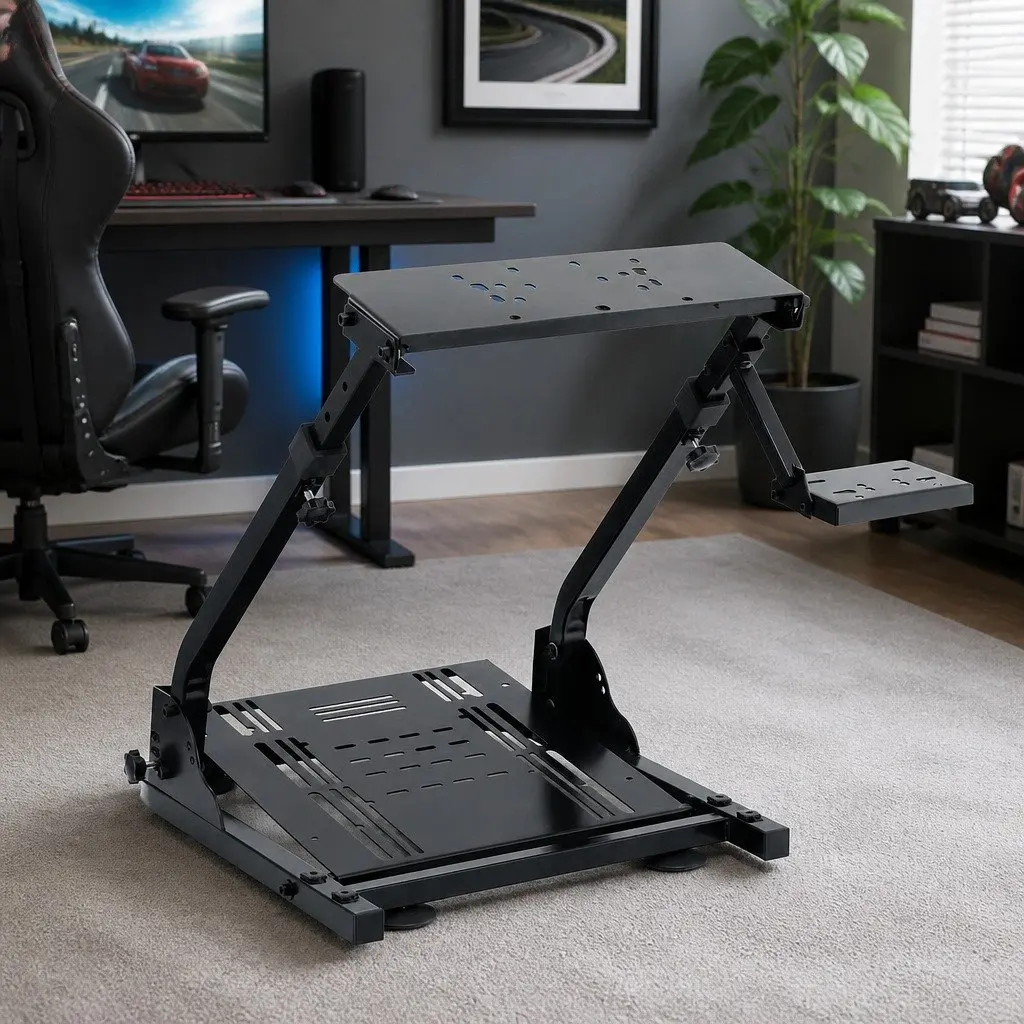 Racing Simulator Stand Adjustable Foldable Gaming Chair Heavy-Duty Carbon Steel Frame Black