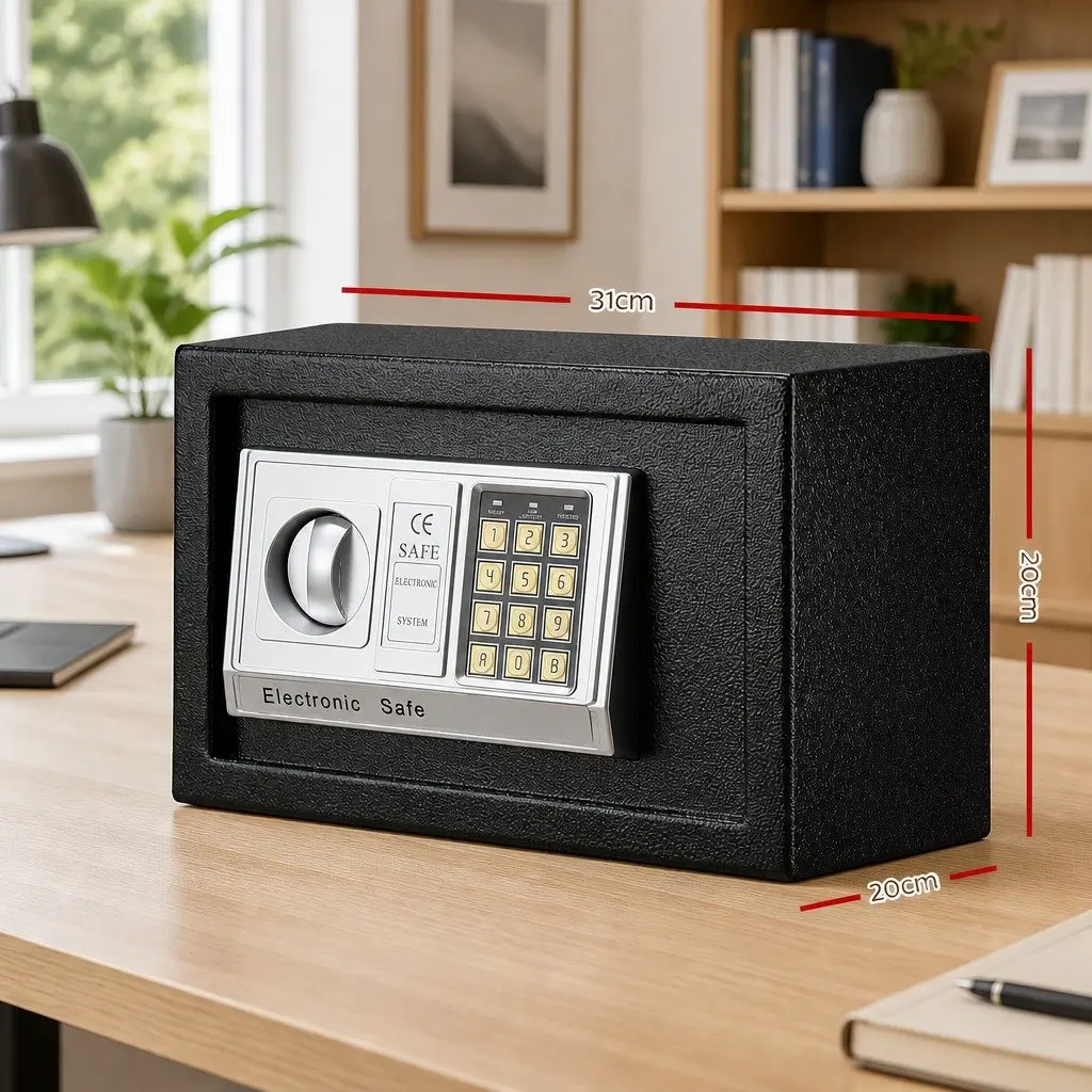 Electronic Digital Safe Box 8.5L Black Solid Steel Construction Digital Keypad Emergency Key Access