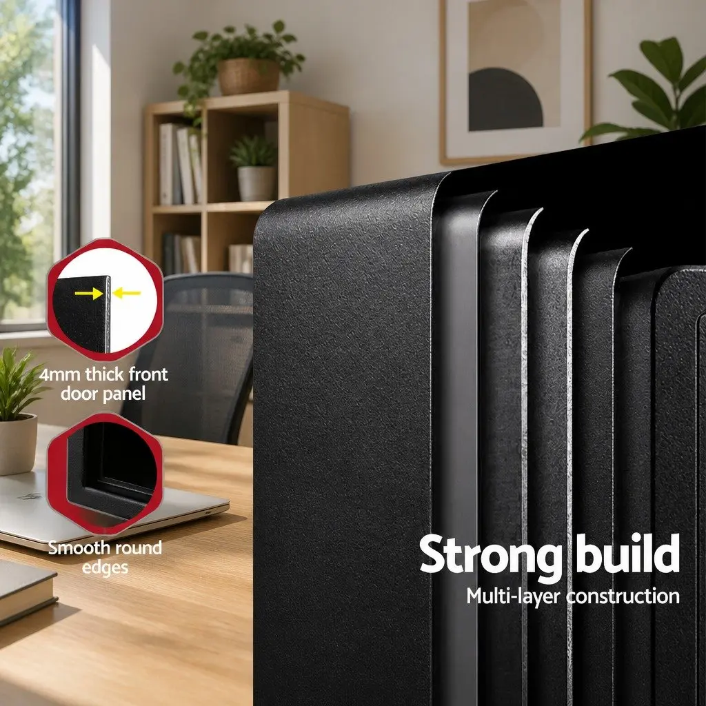 Electronic Digital Safe Box 20L Solid Steel Home Office Security with Keypad and Emergency Key Black